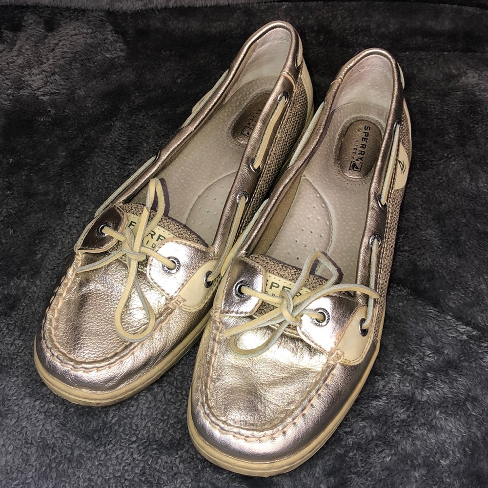 Gold Sperry boat shoes
